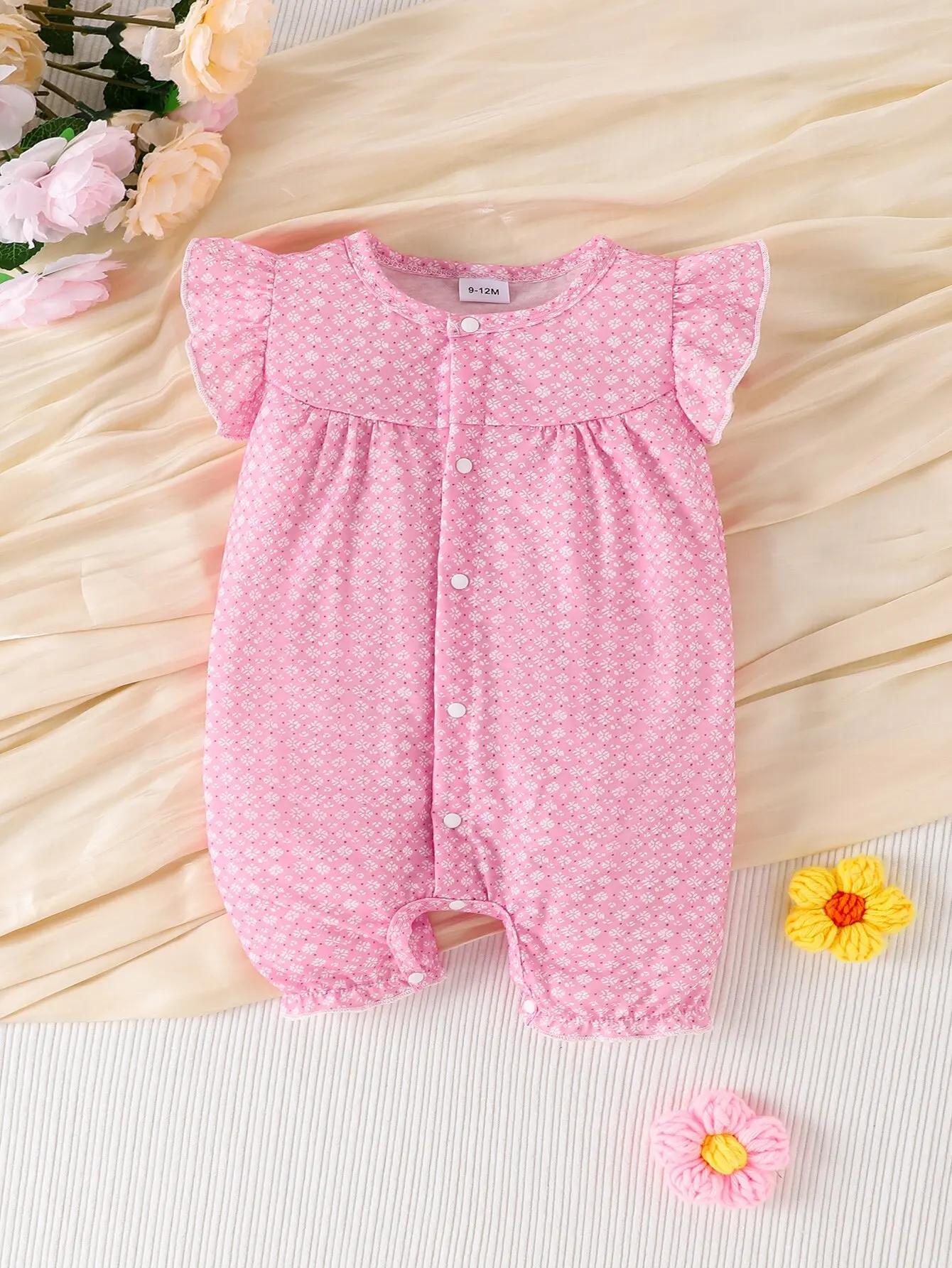 Summer Newborn Baby Casual Cute Comfortable Breathable Pink Sleeveless Flying Sleeve Shorts Jumpsuit Simple Fashion Soft