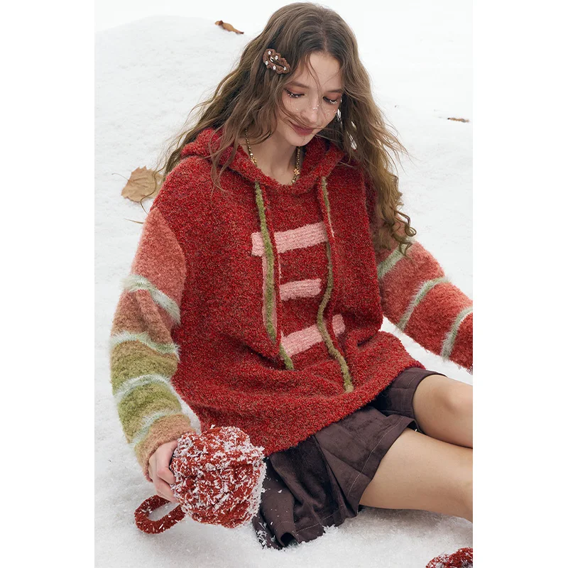 ELFSACK 2025 invierno nuevas llegadas Y2K suéter con capucha con gráfico de letras de manga ombré brillante de felpa suelta para mujer