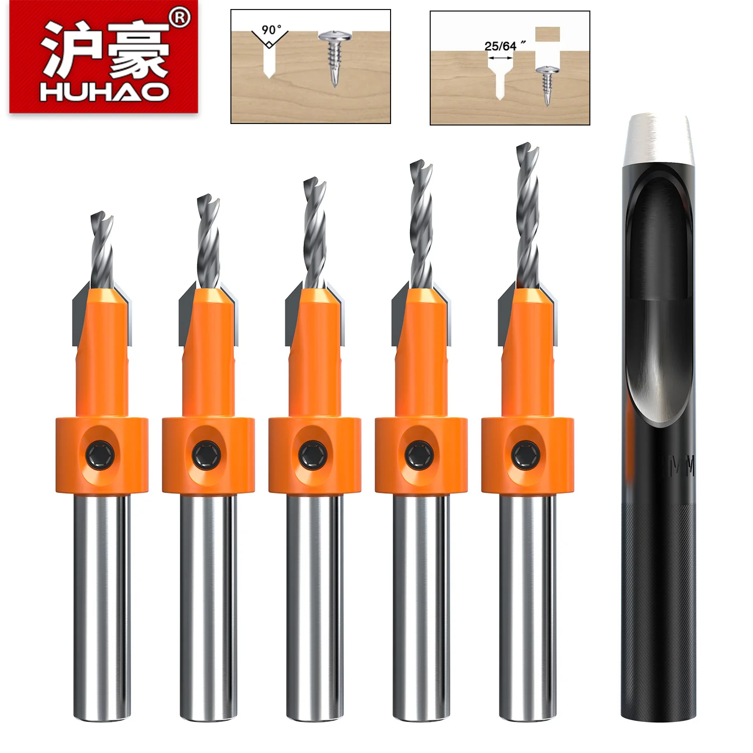 HUHAO 1/5PCS Counter sink Drill Bit Set for Wood 8mm Shank HSS Wood Screw Drill Router Bits Hole Punch Woodworking Tools