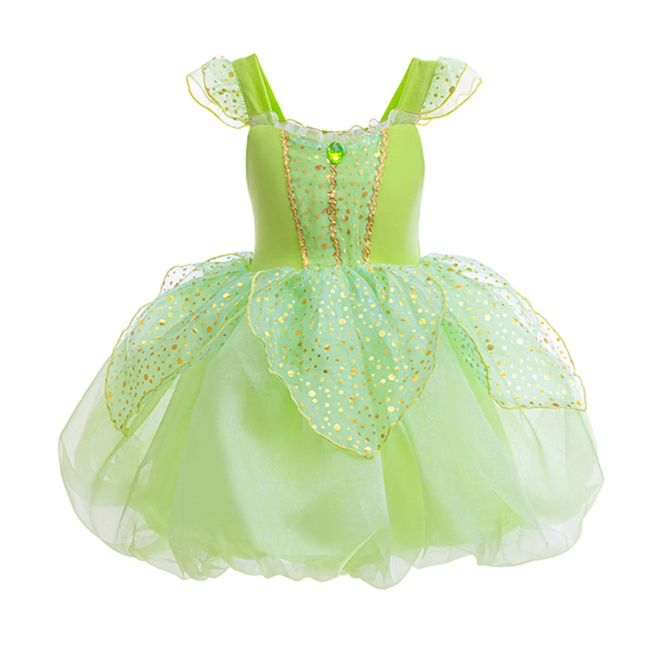 Robe de princesse Tinker Bell pour filles, manches volantes, tutu en tulle à paillettes en dentelle, tenues de performance sur scène pour enfants de 2 à 8 ans, nouveauté