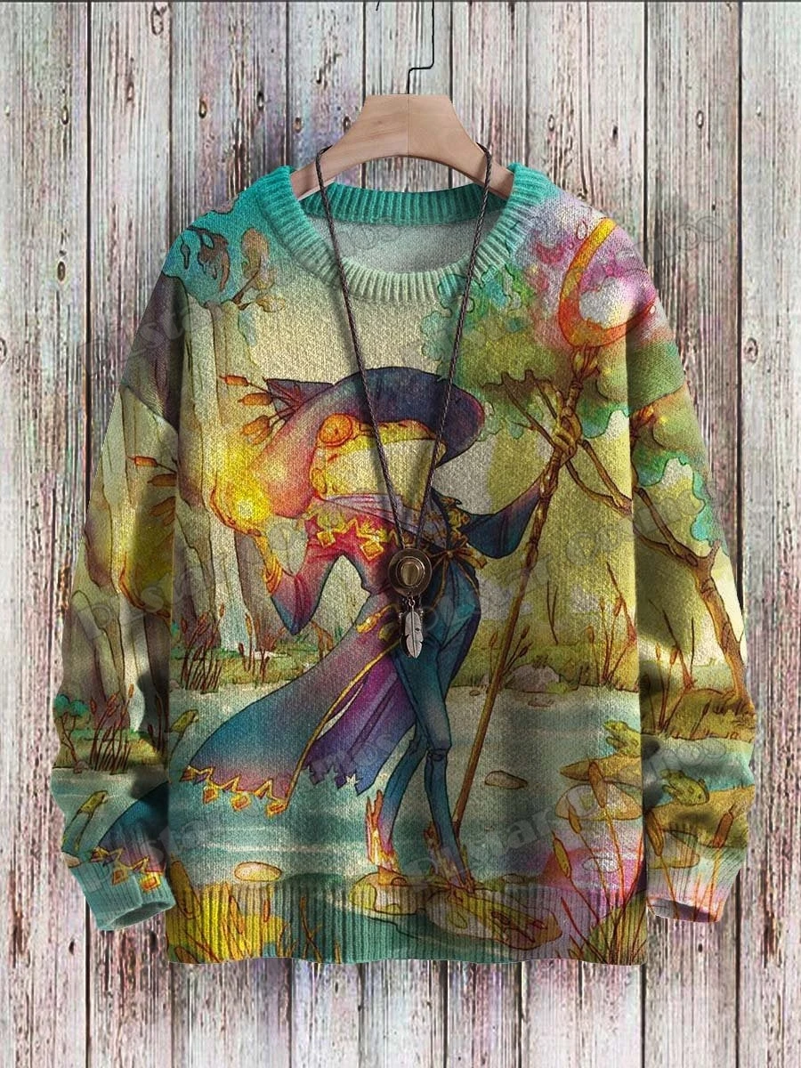 Halloween Wizard Frog Magic Art Pattern 3D Printed Men's Knitted Pullover Winter Unisex Casual Knit Sweater ZZM122