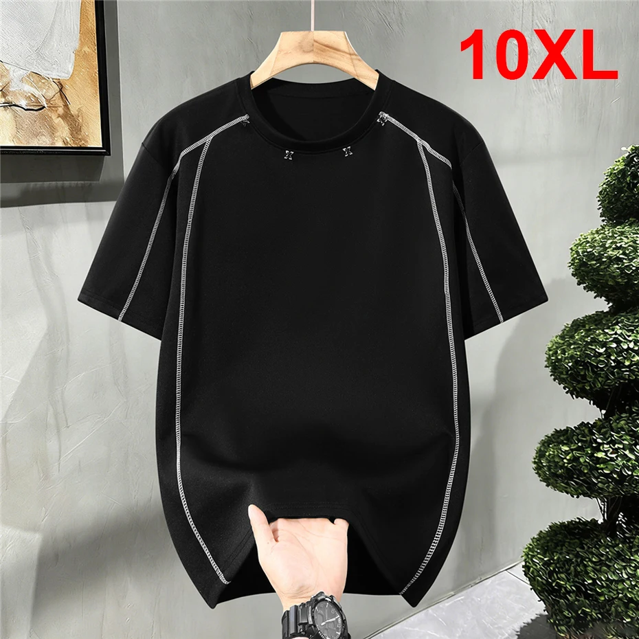10XL Plus Size T-shirt Men Summer Short Sleeve Tops Tees Fashion Casual Rivet Design T Shirts Male Big Size 10XL