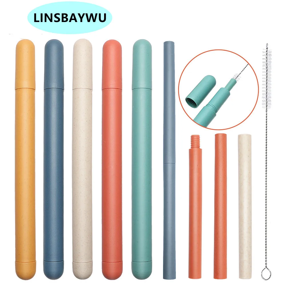 5 Colors Reusable Wheat Straws 5mm Straight Tube Portable Drinking Straws Eco Friendly Juice Straws for Beverages Milk Cocktail