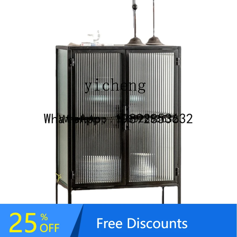 ABC Iron Side Cabinet Black Modern Minimalist  Glass Storage Cabinet Home Living Room Display Cabinet