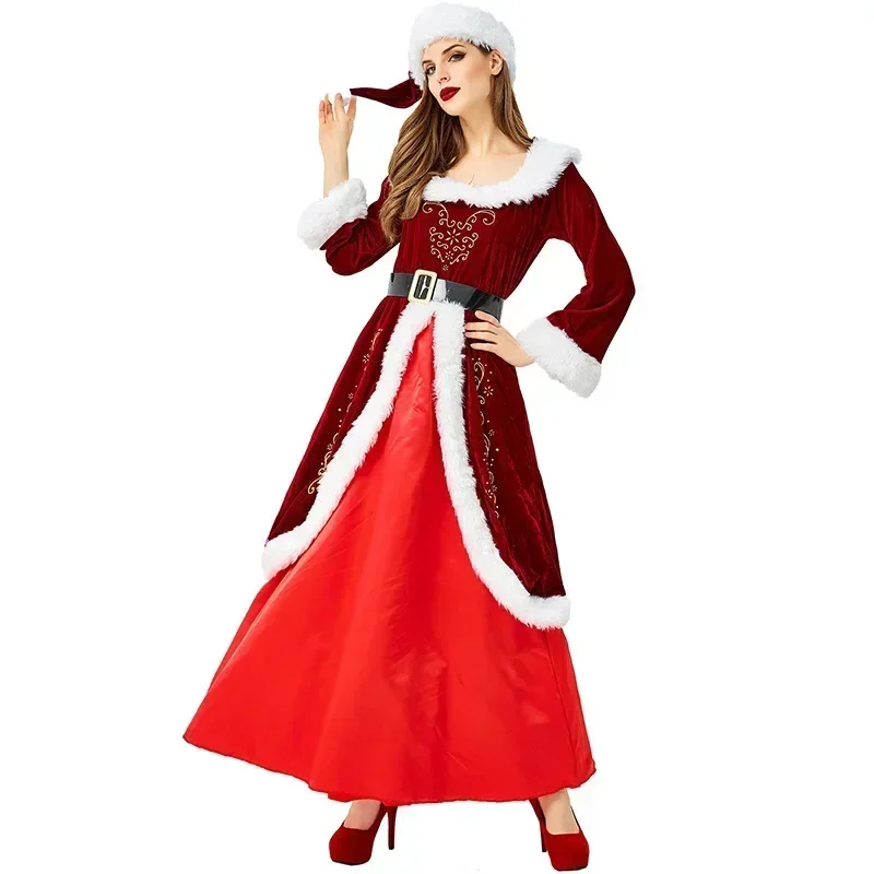 

Deluxe Classic Mrs. Claus Christmas Costume Xmas Party Santa Claus Cosplay Women Red Dress Christmas Queen Carnival Party Dress