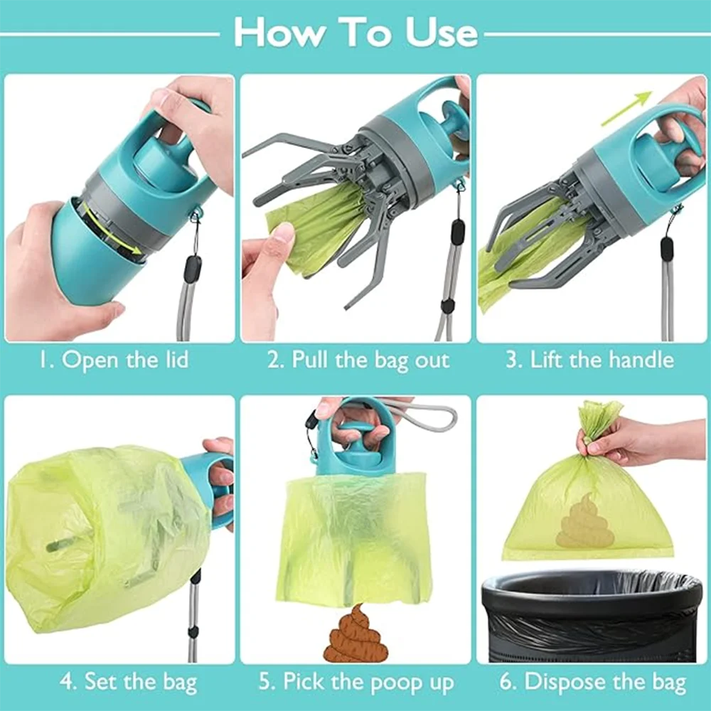 Cleaner Pooper Scooper for Pet Toilet Portable Outdoor Garbage Bag, Dog Toilet Six Claw Shovel Fecal Dispenser