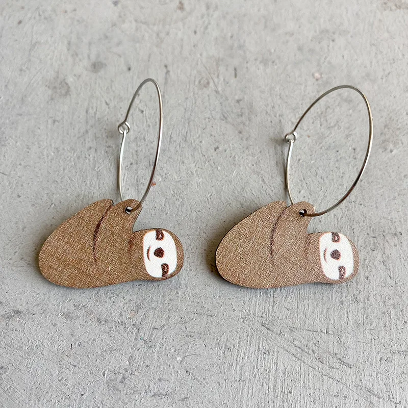 Cute Fox Earrings Creative Animal Design Wooden Chip Earrings Wholesale Kawaii Raccoon Sloth Pattern Earrings Statement Jewelry