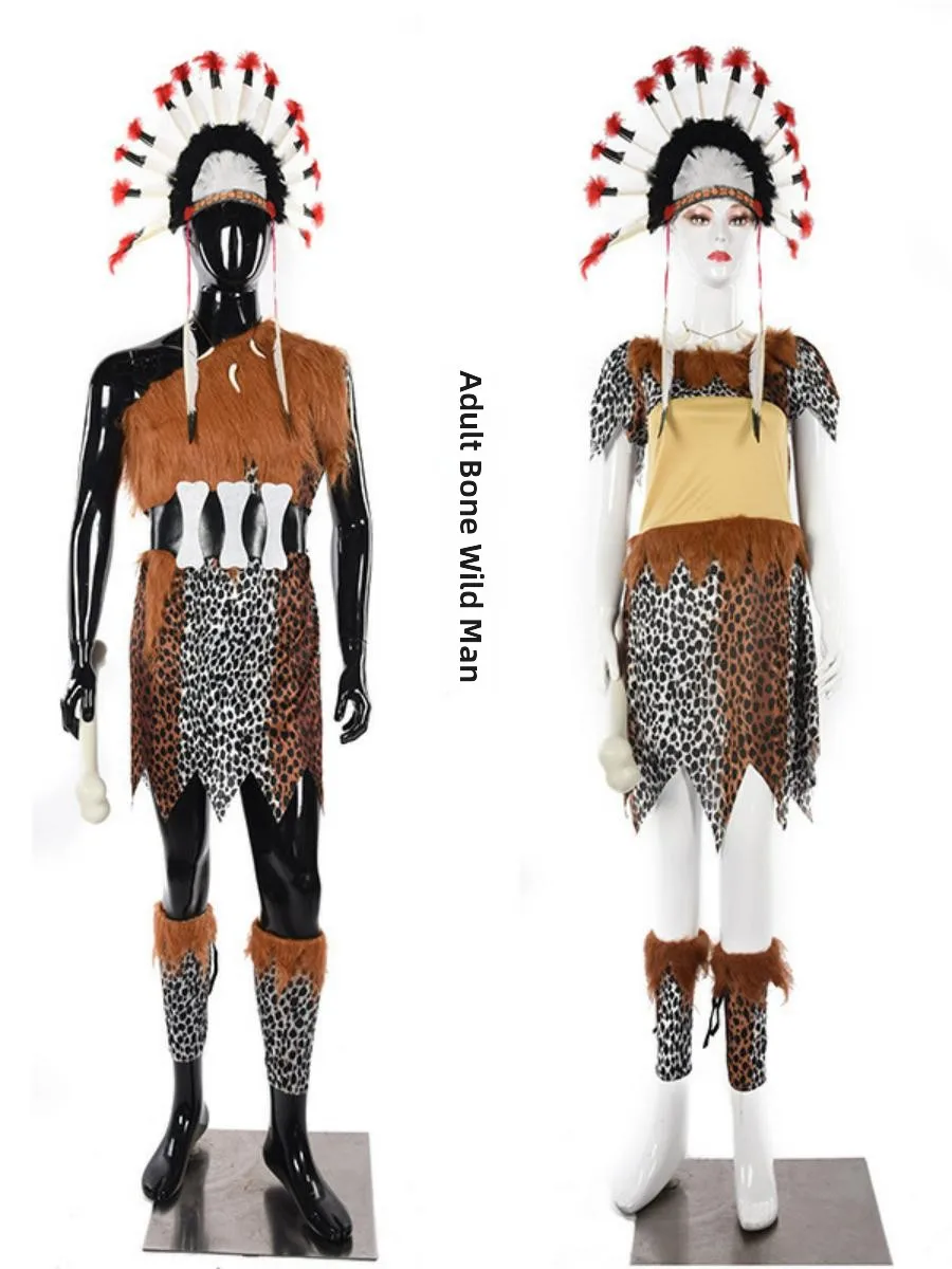 Halloween Cosplay Kinderwildman Indiase set Prestatiekleding Etnische toneelvoorstellingkleding Traditioneel kostuum