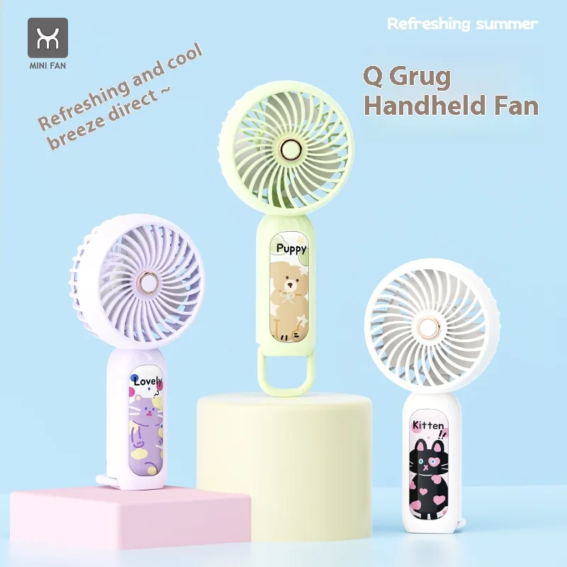 مروحة محمولة مدمجة ومحمولة بشحن USB ثلاثية السرعات على شكل حيوان لطيف يمكن تعليقها وتقليل الضوضاء باستخدام ديسيبل منخفض