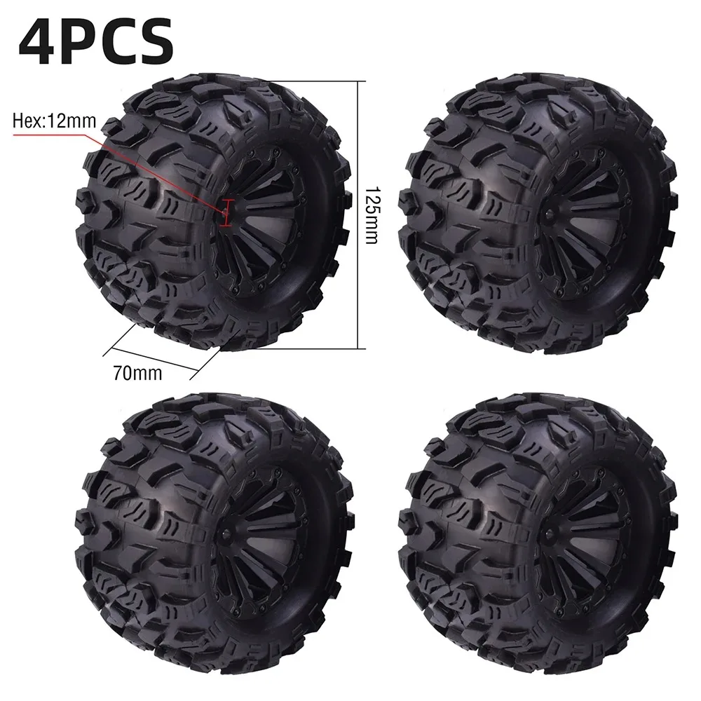Heavy Duty 125mm Off-Road Monster Truck Tyres 1/10 Scale 12mm Hex Wheel Rims Modified Upgrade Kit for Traxxas SCX10 RC Crawler
