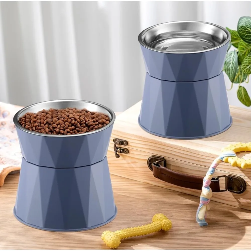 

5.5'' Height Elevated Cat Feeder, Whisker-Relief Shape, Safe & Durable Cats Bowlses for Food and Water, Cat Bowls, Blue