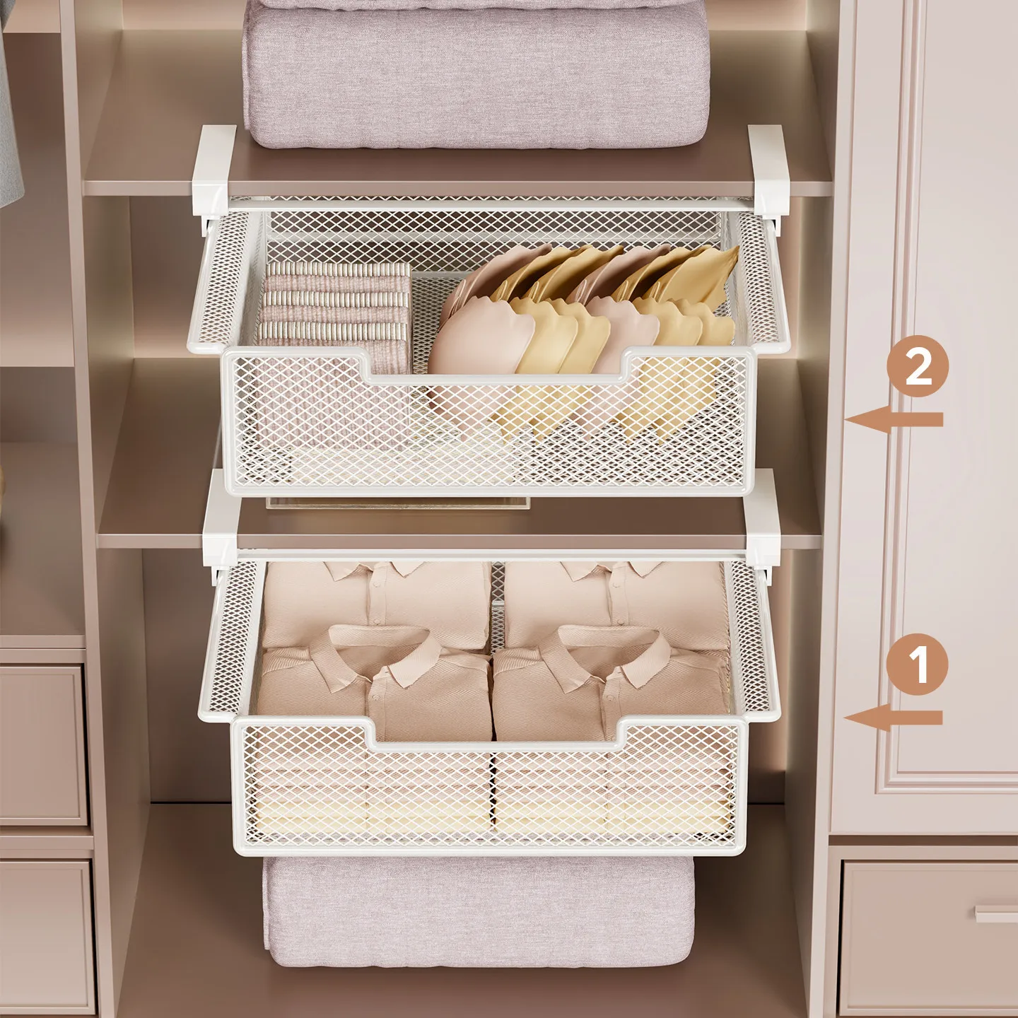Pull Out Closet Storage Basket Wardrobe Organizer Folded Clothes Accessories Cabinet Drawer Style Shelf Bedroom