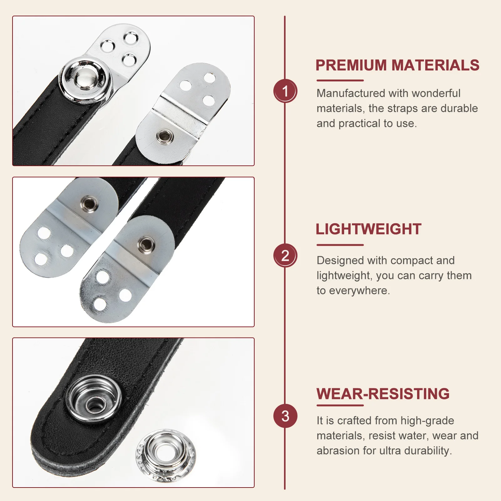 

1 Set Universal Double-Layer Cowhide Bellows Buckle Belt Durable Strap With 4 Fasteners Lightweight Compact Design For Beginner