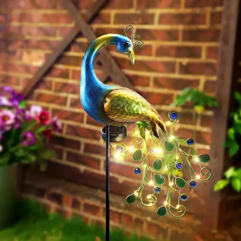 Metal Peacock Lawn Decor with Solar LED Lights Garden Ornament Outdoor Decor Landscape Decorative Sculpture