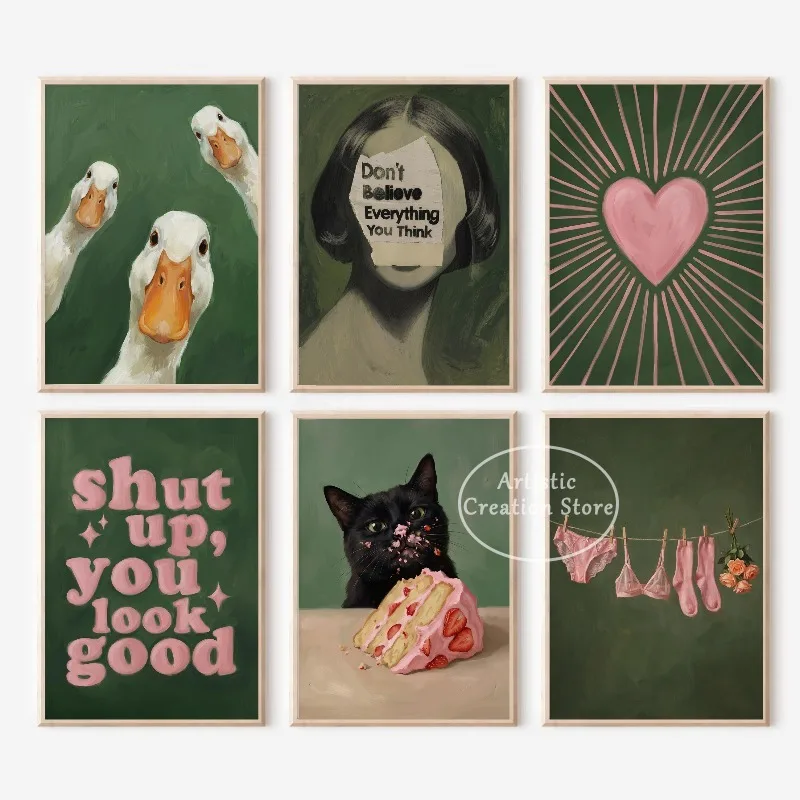 Retro Funky Surreal Bathroom Shut Up You Look Good Positive Quotes Poster Canvas Painting Wall Art Pictures Home Decor