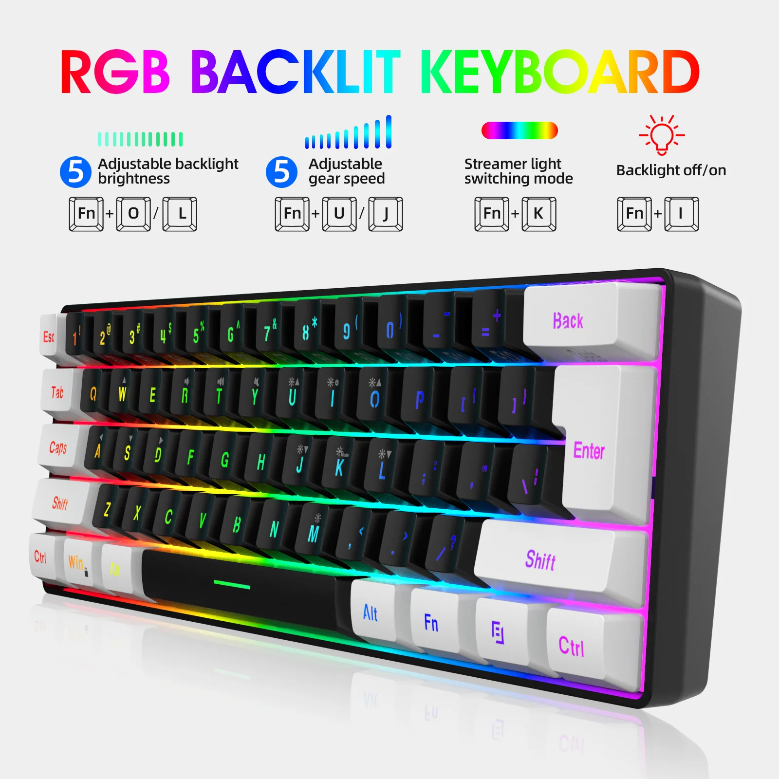 

New 61Keys Wired Game Keyboard Multi-Color RGB Backlight Keyboard Mini Compact Gaming Keyboard for PC Laptop Gamer Dropshipping