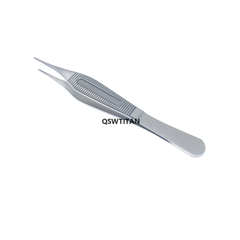 Qswtitan pinça de tecido de aço inoxidável, instrumento cirúrgico oftálmico de pálpebra dupla, 120mm, dentes retos, ferramentas para pálpebras