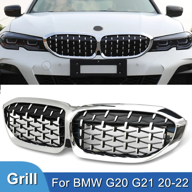 

Pulleco Diamond Car Front Bumper Kidney Grill Racing Grille For BMW 3 Series G20 G21 330i M3 340i 2019-2022 ABS Auto Accessories