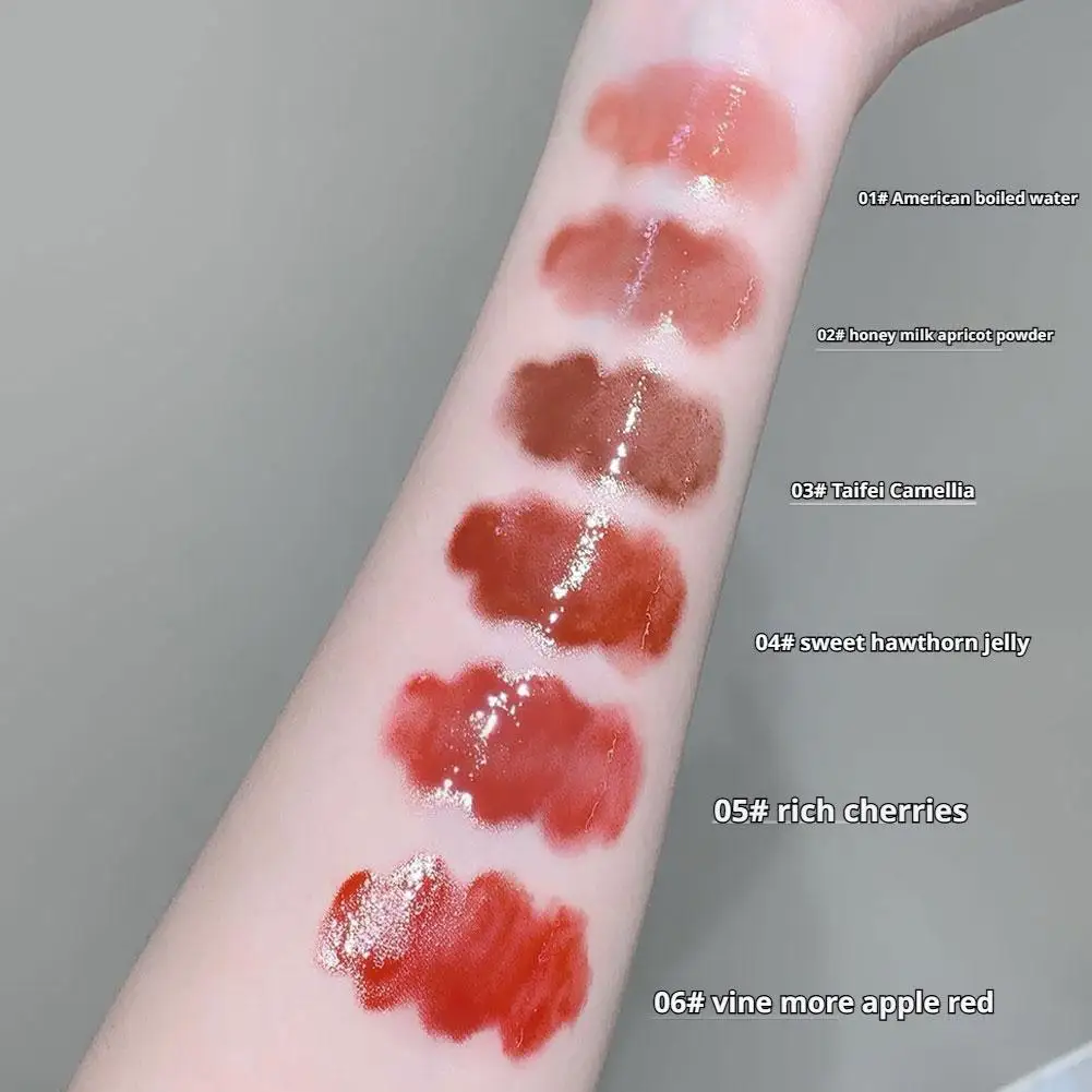 6-kleuren kleurrijke essentie lipgloss Langdurig hydraterend Hoge kleurweergave Spiegellipglazuur Transparante kleurcosmetica