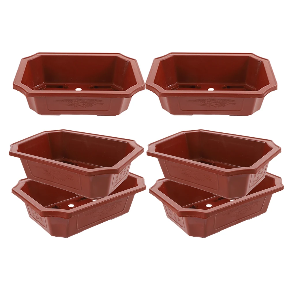 

6 Pcs Small Plant Pot Plastic Flower Bonsai Planter Oval Indoor Brown Decorative Pots