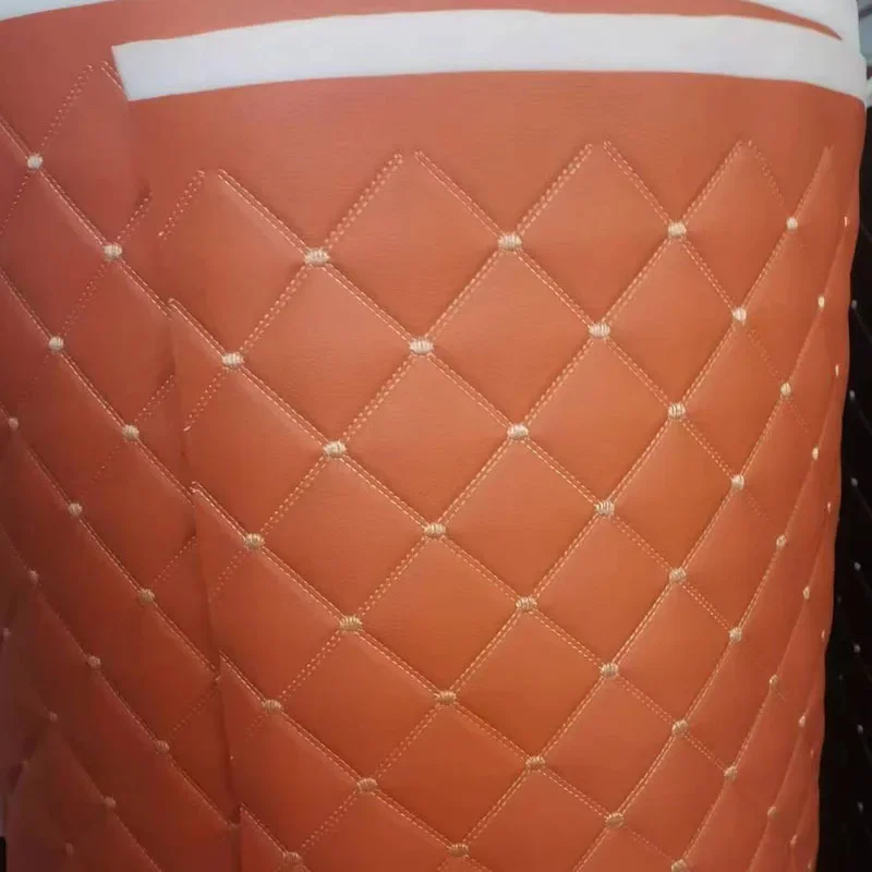 Thick Sponge Quilted Faux Leather Fabric with Diamond Embroidery for Diy Upholstery Furniture Car Interior Decoration Material