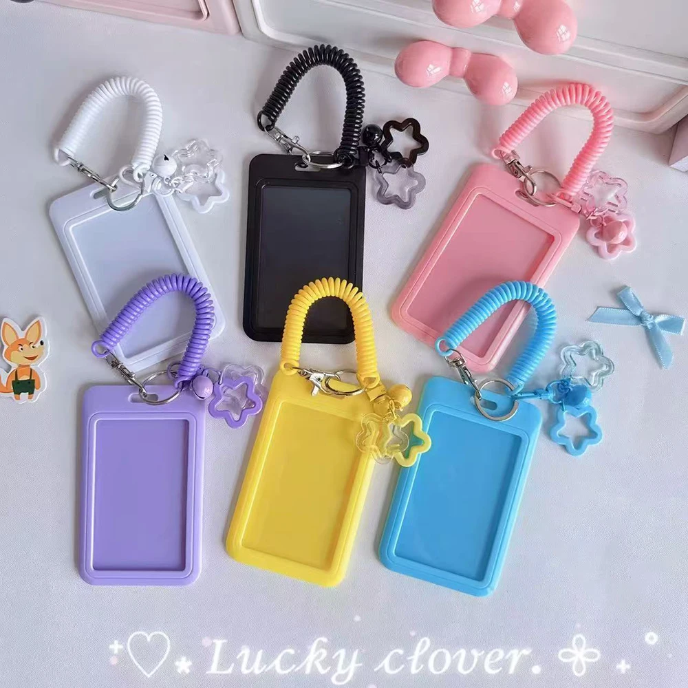 Korean style star card holder, sliding cover bus, campus, access control small card work card, spring rope keychain
