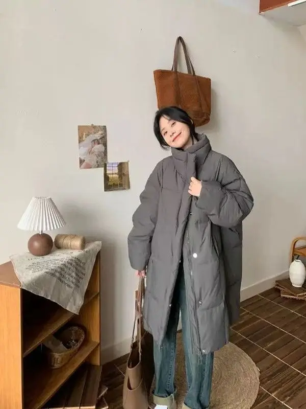 เสื้อแจ็คเก็ตผ้าฝ้ายสำหรับผู้หญิงไซส์ใหญ่ ทรงหลวม คอตั้ง ใส่สบาย อุ่นในฤดูหนาว สไตล์เกาหลี เรียบง่าย