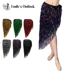 Hip Scarf for Belly Dance Folk Dancer Halloween Costume Tribal Skirt with Sequin Tassel Fringe Sparkle Rave Party Beach Belt New