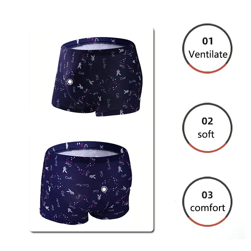 4PCS/Lot Men's Milk Silk Underwear - Trendy Bunny Print - Comfortable, Breathable, Soft - High-Quality Men's Underwear - Multipl image 2