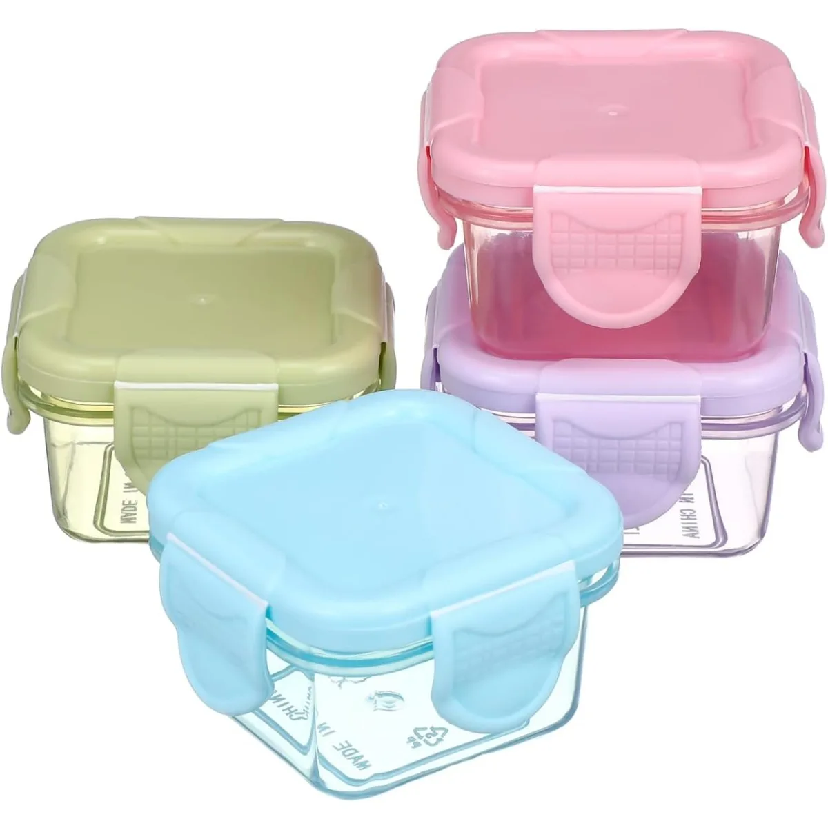 4 PCS Food Storage Containers with Airtight Lids Small Plastic Meal Prep Boxes Dishwasher Microwave Safe Pink Blue Purple Green