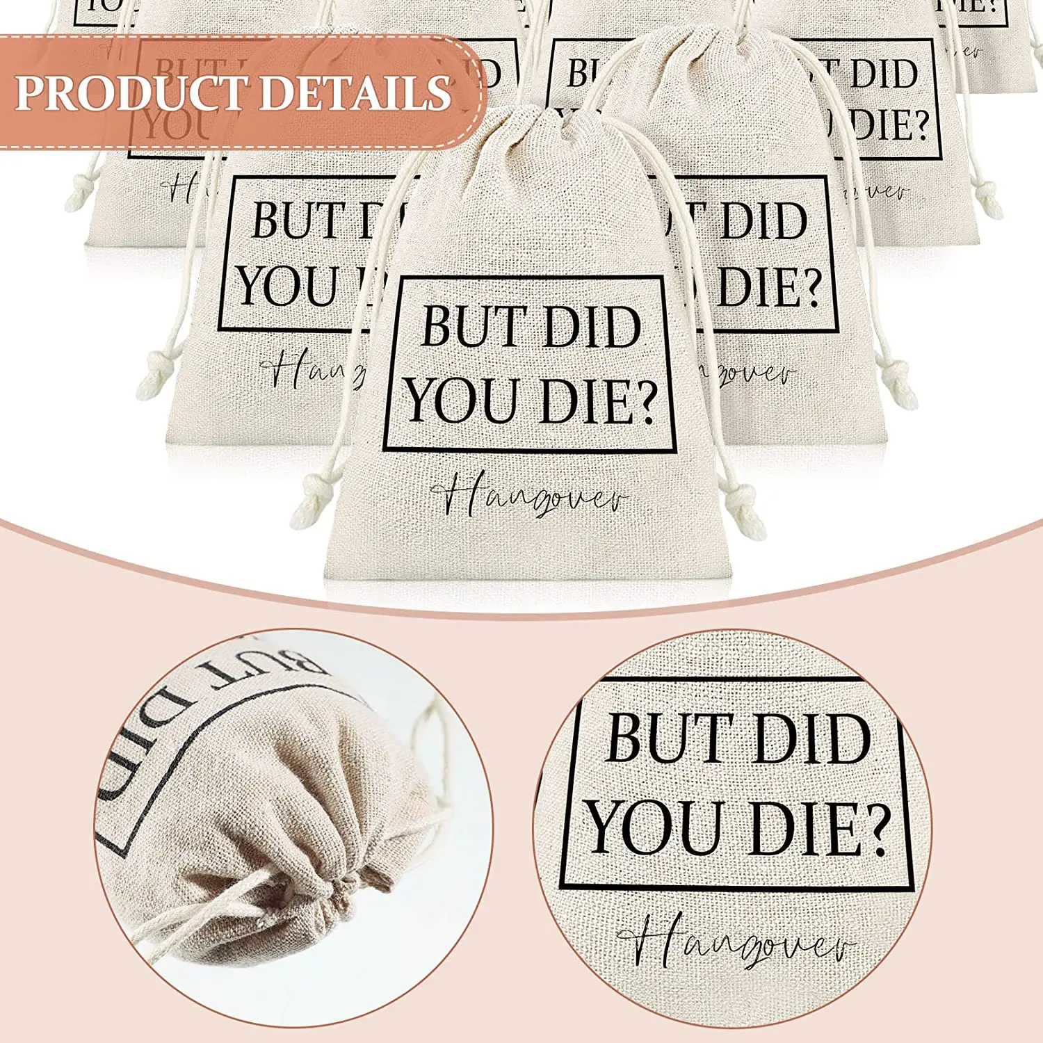 20 Pcs Hangover Kit Gift Bags But Did You Die Bridal Shower Pouches Hangover Kit Bags with Drawstring for Bachelor Party Wedding