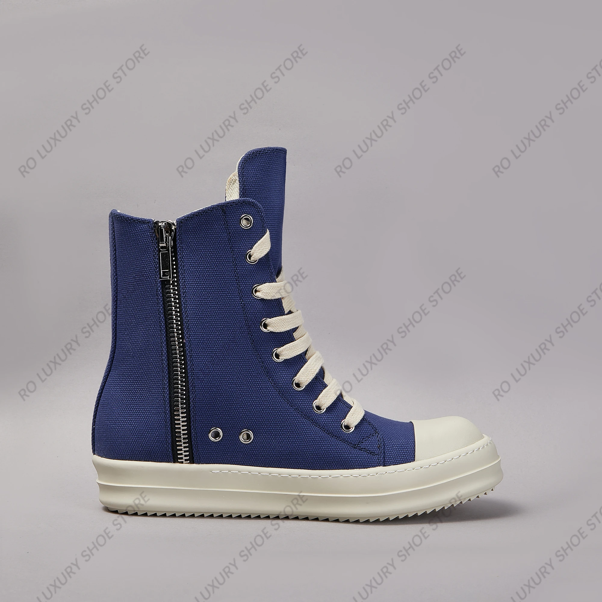 Brand Casual Men Ankle Boot High Top Women Sneaker Quality Blue Designer New Fashion Zipper Thick-sole Platform Canvas Trainer