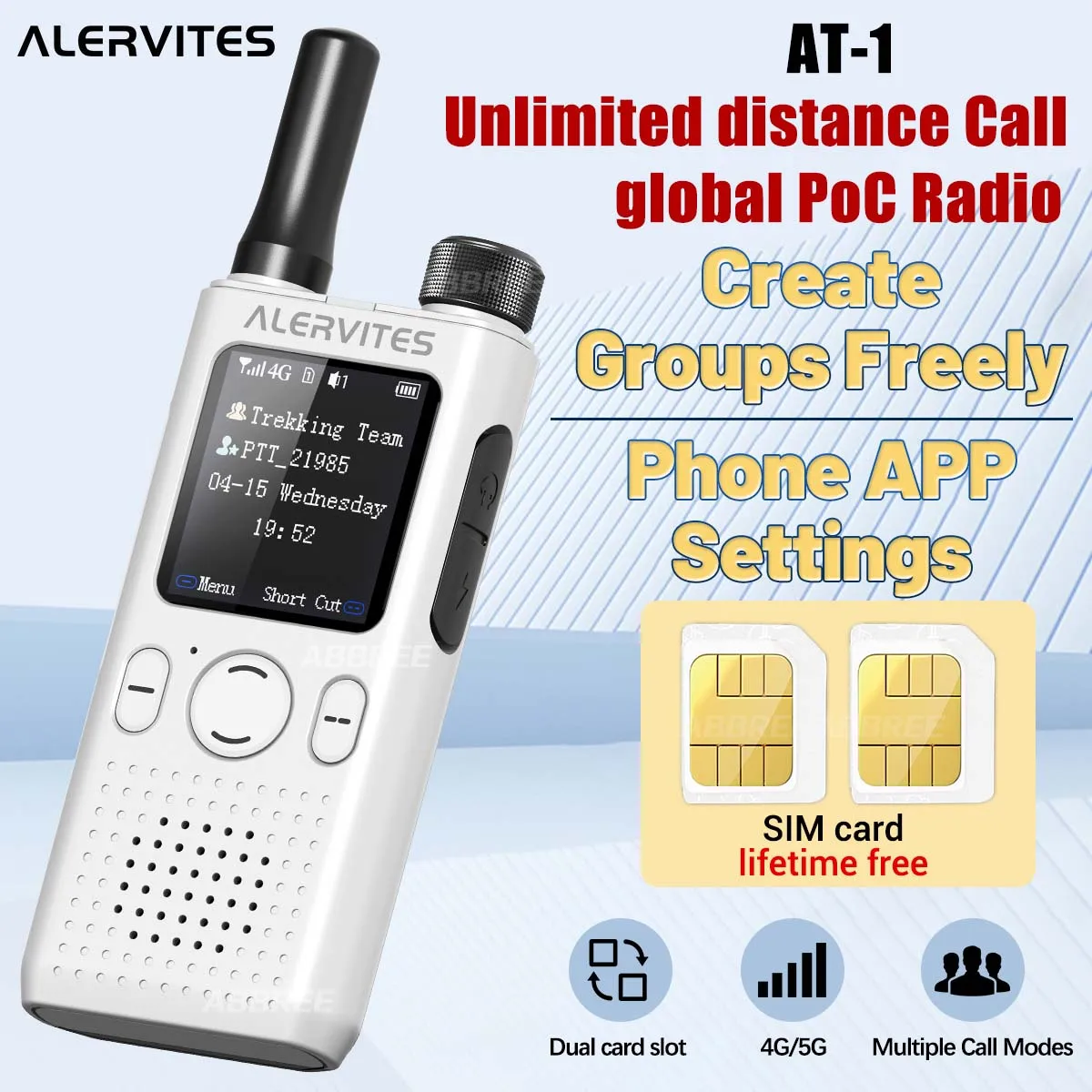 BAOFENG AT1 POC Walkie Talkie Unlimited Distance Call Global Phone APP Connection Dual Card Slot ALERVITES Network Radio