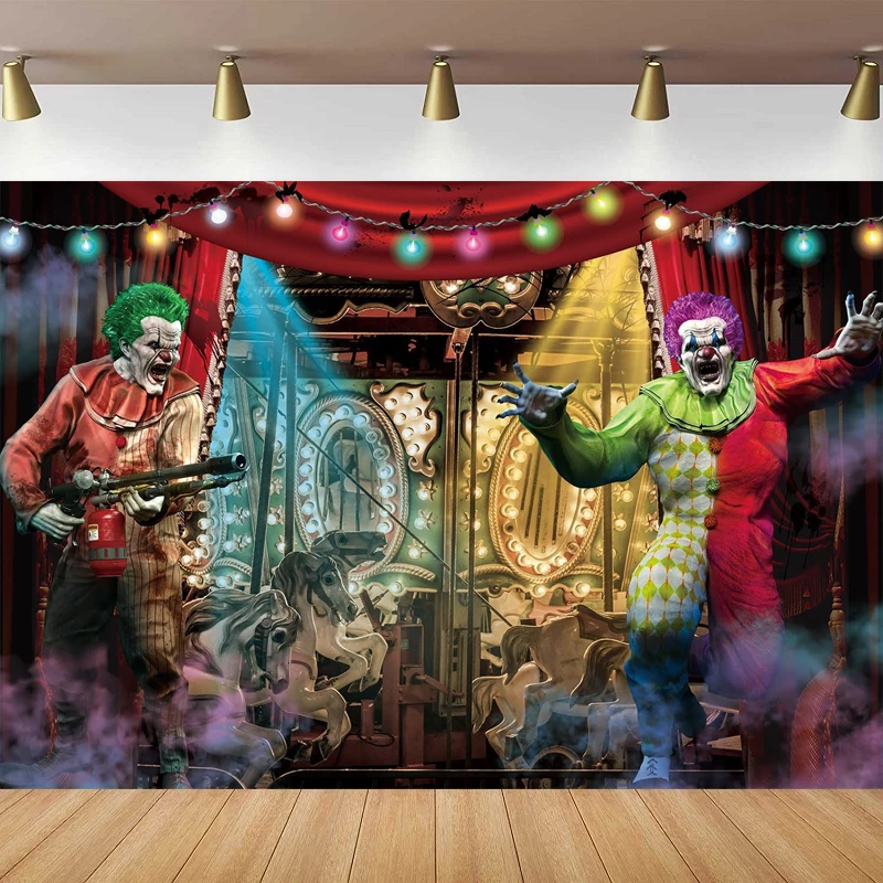 

Horror Amusement Park Photo Background Circus Evil Clown Carousel Photography Backdrop Children Halloween Carnival Party Studio