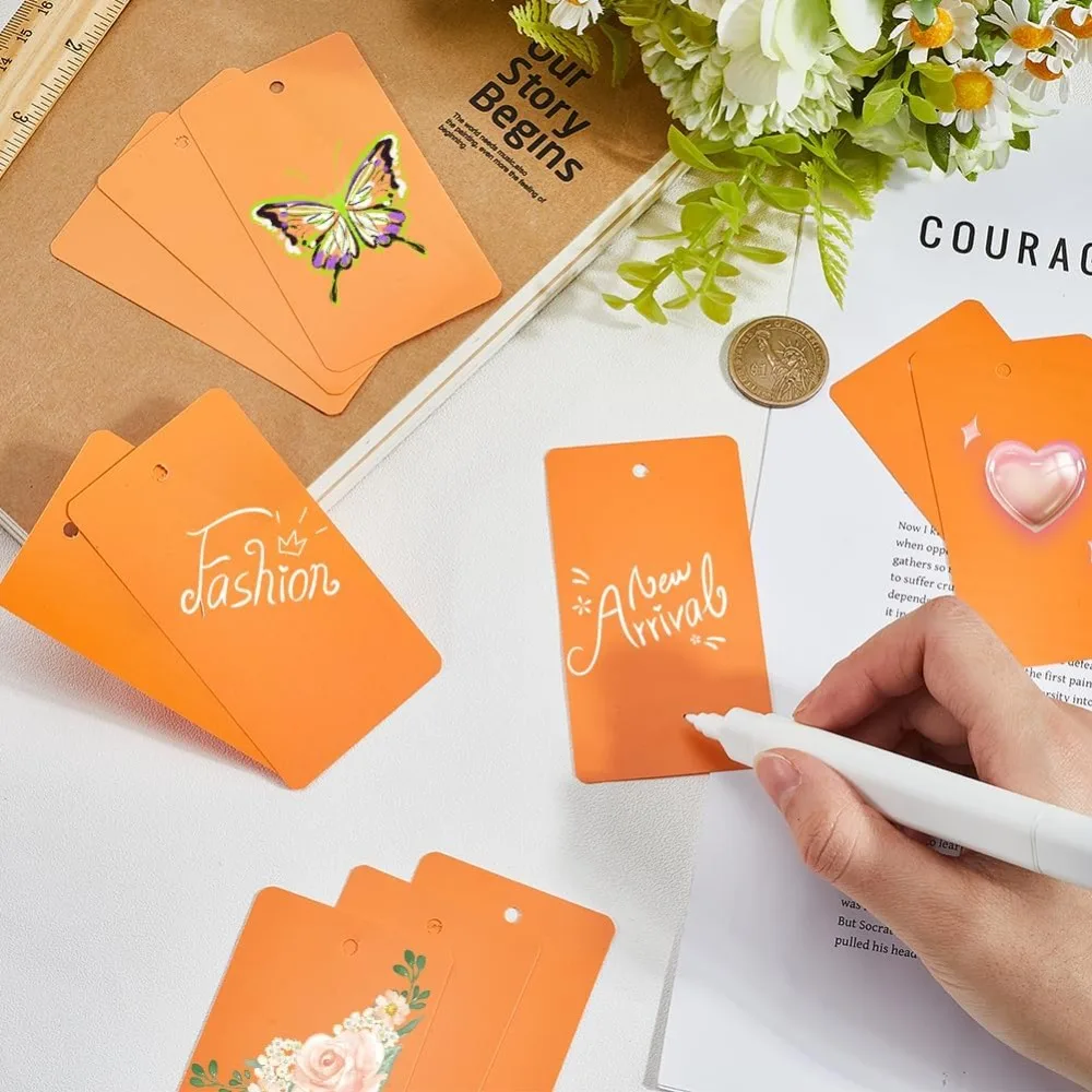 100Pcs Orange Waterproof Tags Blank Plastic Labeling Tags 5 x 9cm Rectangle Shipping Hanging Identification Name Eyelet Wires - view 3