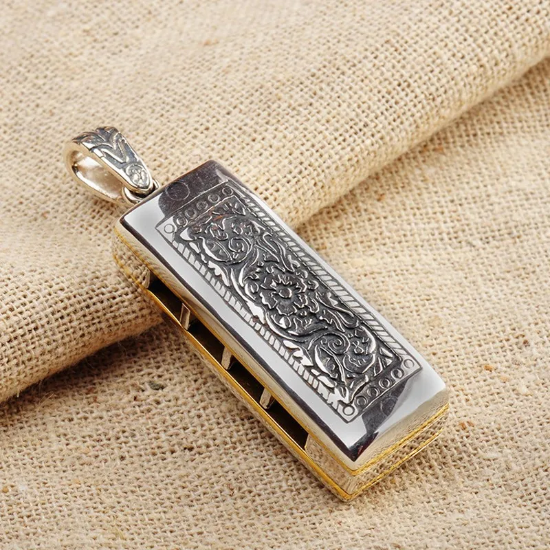 Imagem -05 - Sterling Silver Harmonica Pingente Requintado Vintage Esculpido Presente dos Homens Novo Bocai-s925