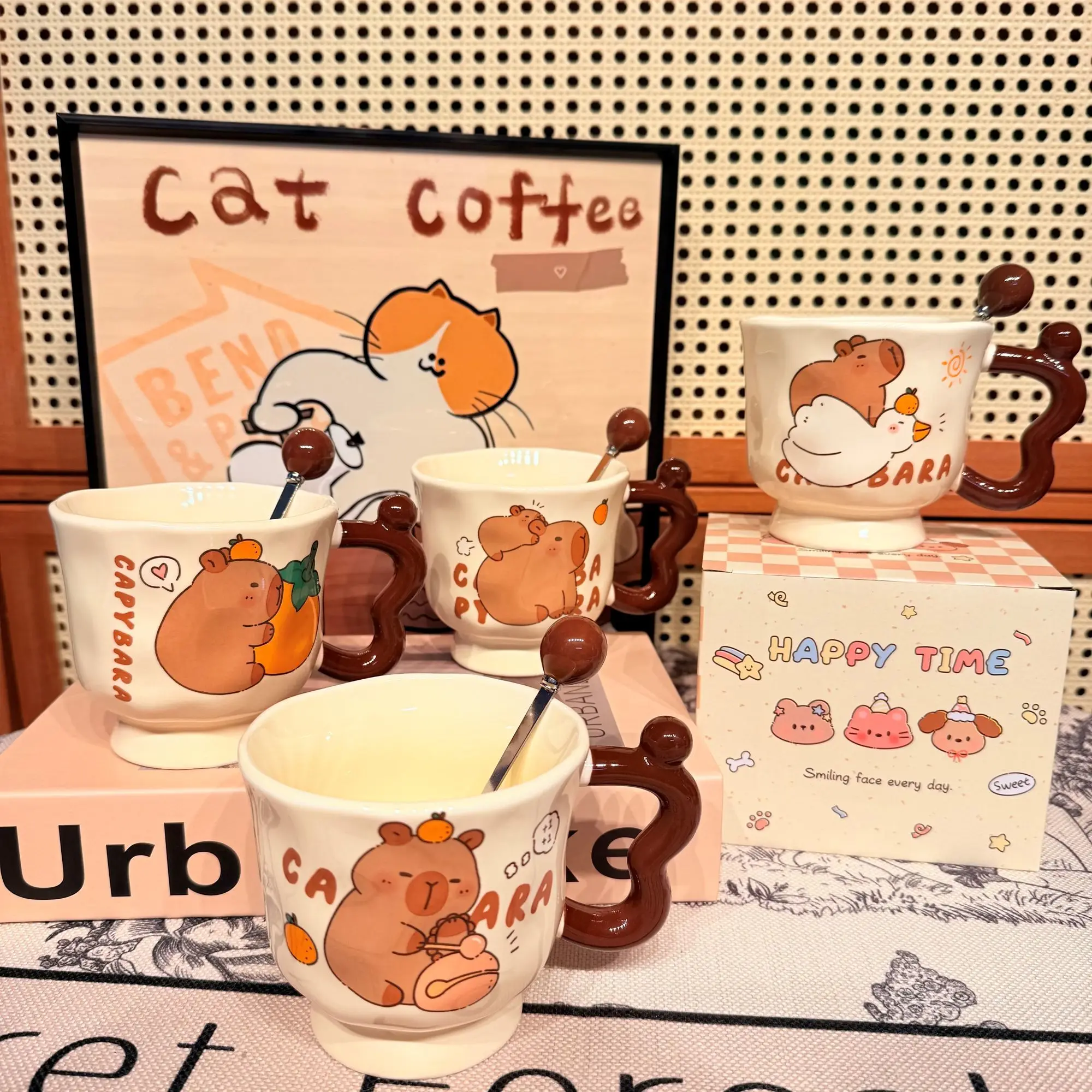 Capybala Ceramic Mug Single Cup Cartoon Bear Design With Handle And Spoon For Office Or Home Use Promotional Gifts