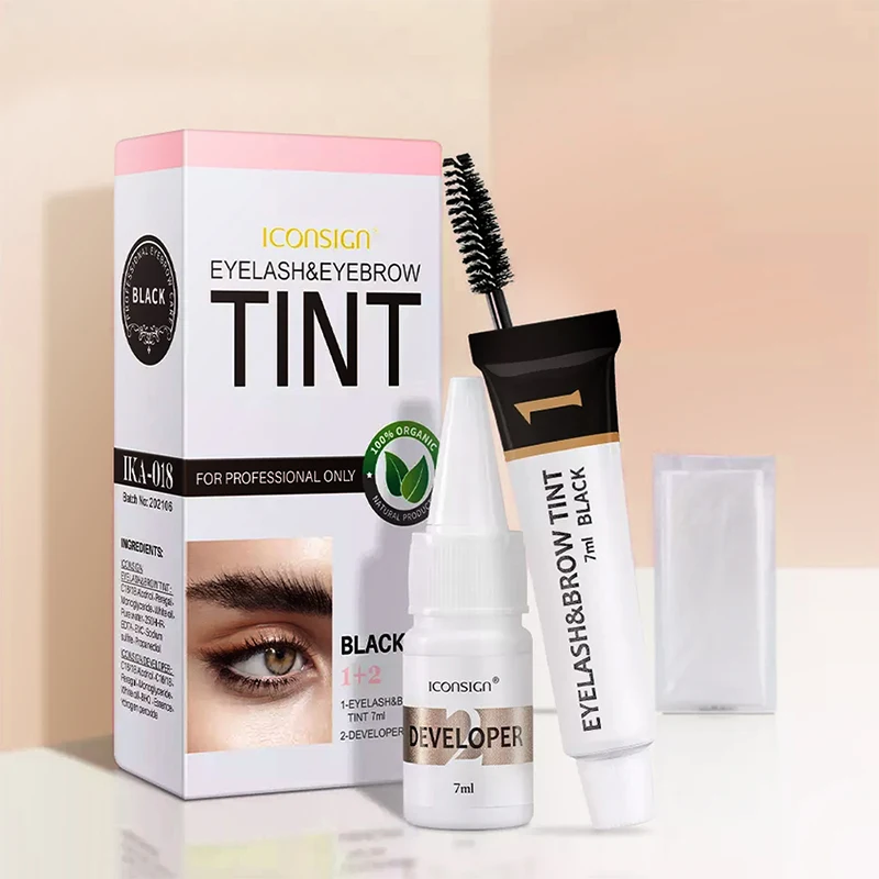 ICONSIGN Eyelashes and Eyebrow Tint Dye Eyebrow Dye Waterproof Long-lasting Eyebrow Brow Kit Semi Permanent Eyebrow black brown