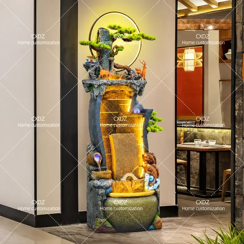 Rockery Flowing Water Fountain Living Room Decoration Circulating Water Office Lucky Feng Shui Wheel Floor Ornament Opening
