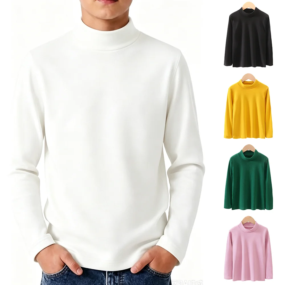 1/2Pcs Children's Long Sleeve T-shirt Autumn Winter Boys Girls Half High Neck Thermal Shirts Cold Season Warm Tops Kids Clothing