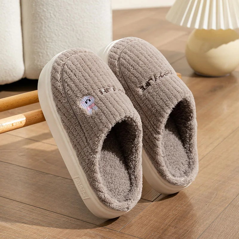 Platform Home Slippers Soft Comfortable Thick Sole Non-Slip Women Men Winter Home Slippers Warm Plush Cotton Shoe Unisex