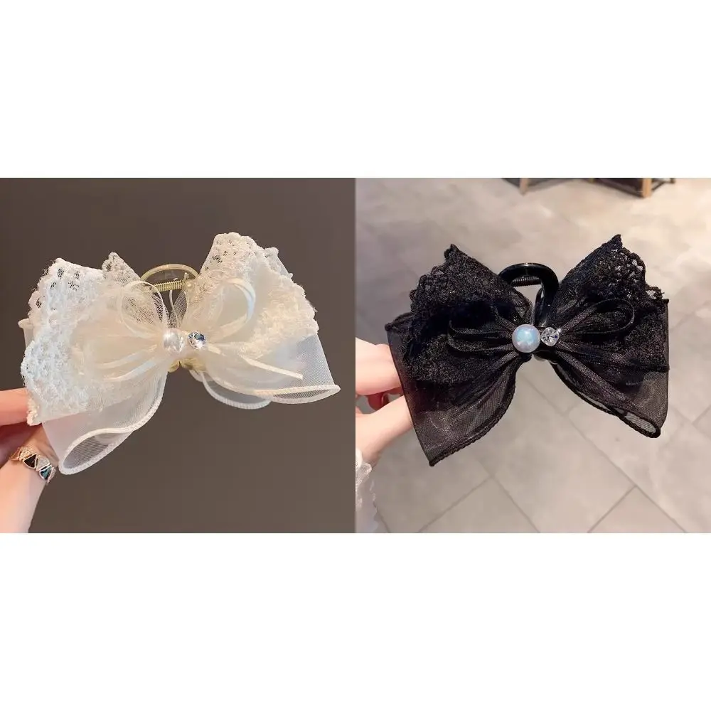 

New Temperament High-end Chic Beauty Hair Accessory Hair Clip Lace Mesh Pearl Bow Clip Hair Claws