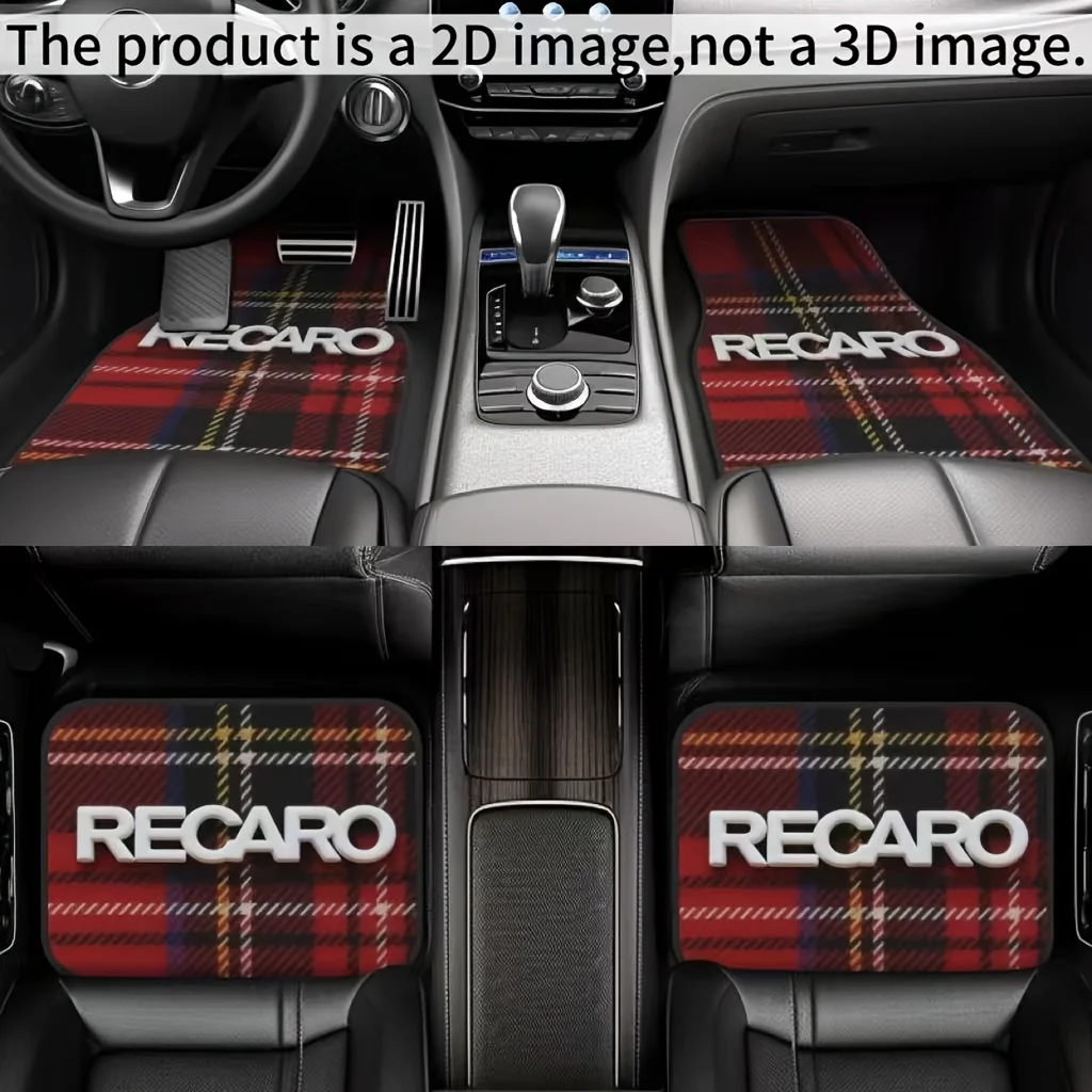 

2D плоские 4 шт. автомобильные коврики — красный и черный клетчатый узор с синими, желтыми и белыми линиями, классический и яркий стиль, Dur