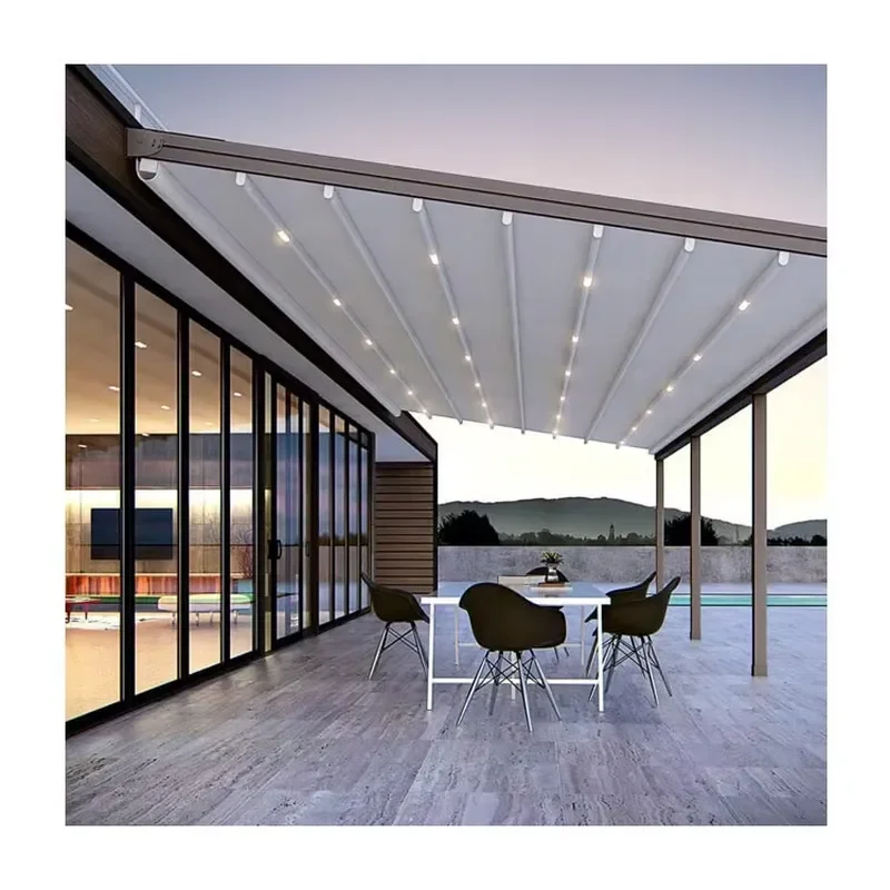 Electronic Automatic Motorized Retractable Folding PVC Deck Sun Shading Awning for 8x8 and 10x12 Garden Pergola Balcony