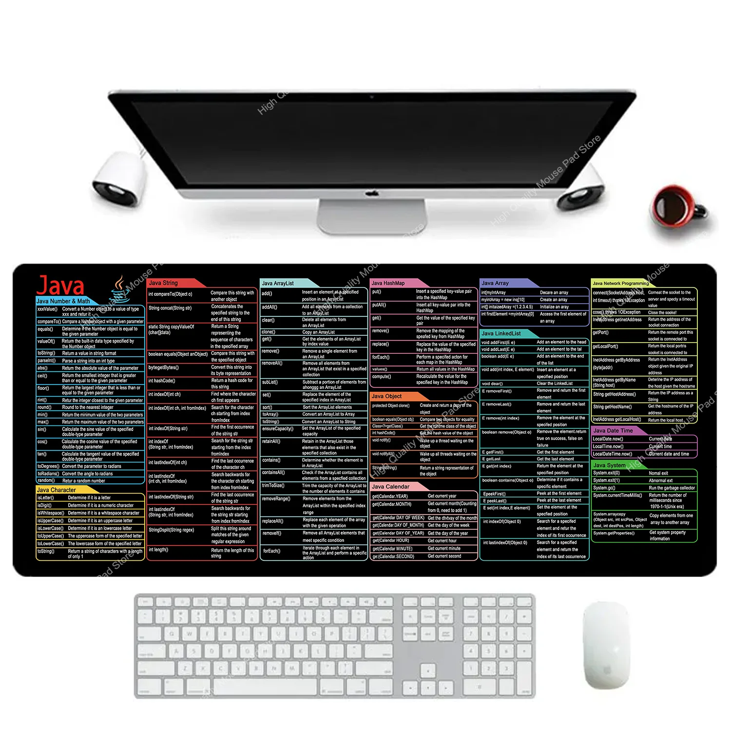 Java Programing Mouse Pad  XXL Large Extended Shortcuts Keyboard Mousepad Cheat Sheet Non-Slip Desk Mat for Software Engineer