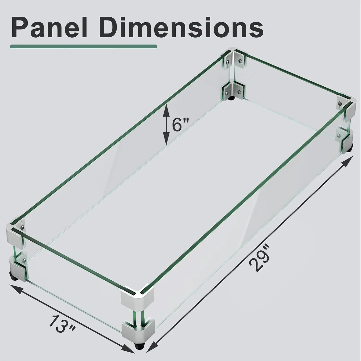 GASPRO 29 x 13 Inch Glass Wind Guard for Rectangular Fire Pit Table, Thick and Sturdy Tempered Glass Panel