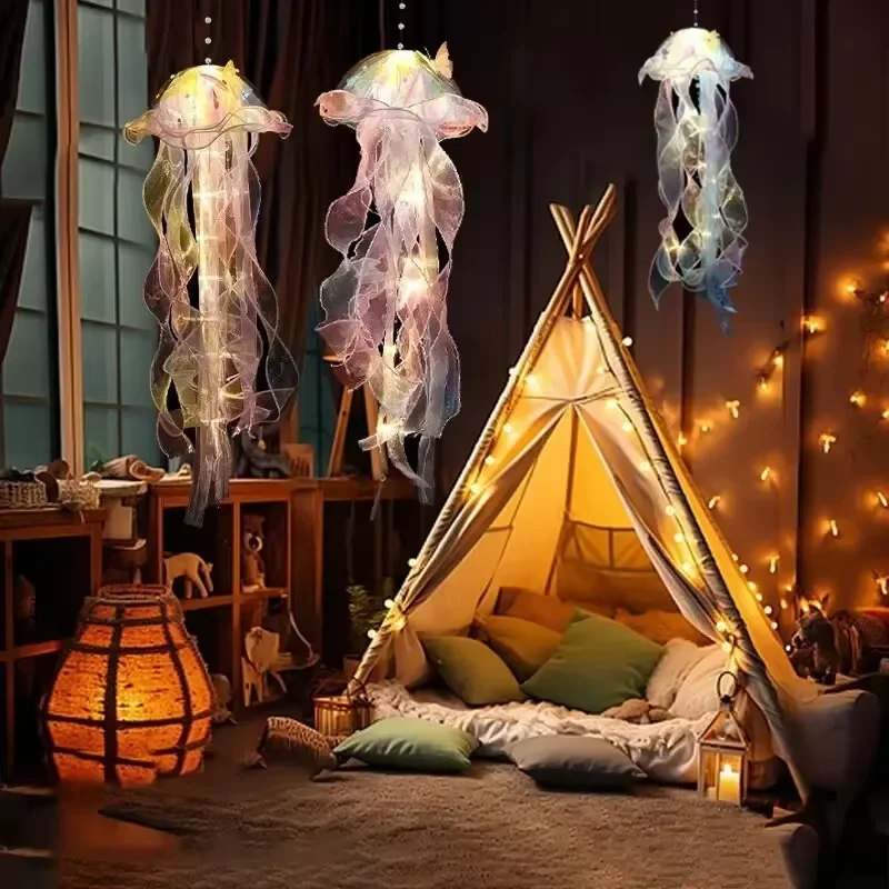 1 SZT. Gradientowa Lampka Meduza Dekoracyjna LED, Ozdoba Festiwalowa, Oświetlenie na Dziedziniec, Ręcznie Robiona Mała Kolorowa Lampka, Lampka Nocna