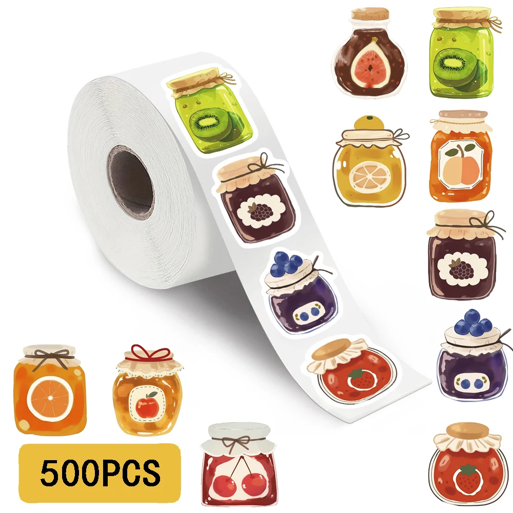 500 Uds. Rollo de tarro de mermelada pegatina adhesiva motocicleta monopatín arte café vida equipaje teléfono fresco impermeable teléfono portátil calcomanías