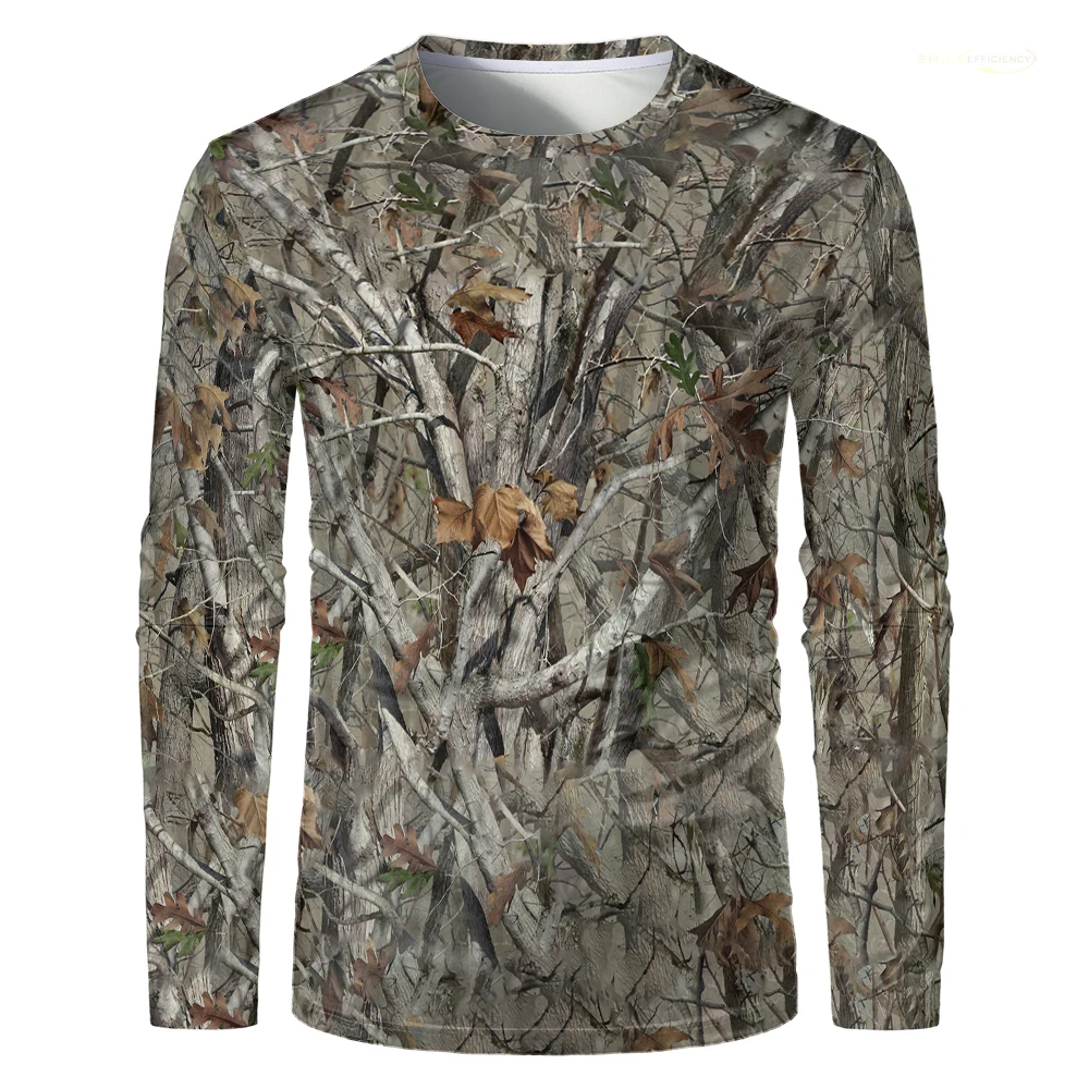 Men Camouflage Forest Hunting T-shirt Utdoor Quick Drying Breathable Hiking Long Sleeve T-shirt Fishing Camping Sports Tees Tops