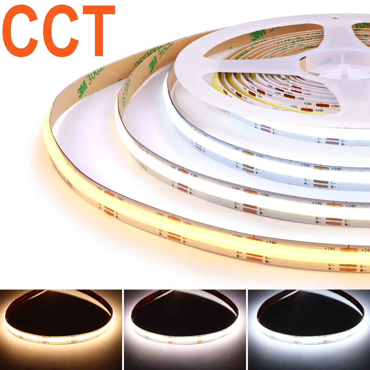 2m 3m 5m DC12V 24V CCT COB LED Strip Lights 608LEDs/M Ściemnialna taśma LED 2700K - 6500K Zmienna lampa CCT FCOB Wystrój pokoju